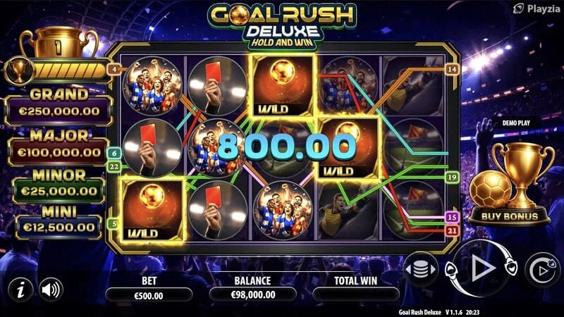 Goal Rush Deluxe - loja bazë, shfaqja e linjës fituese